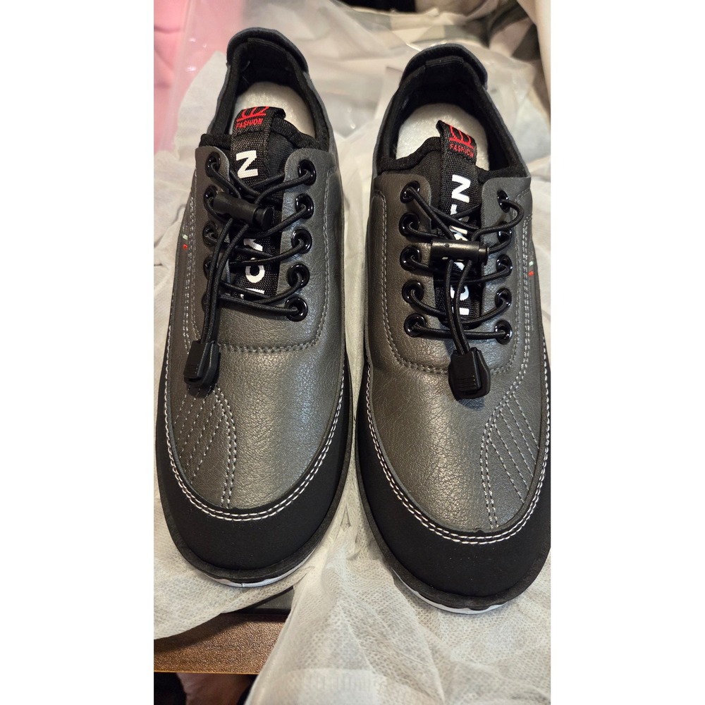 Fashion Grey Black Low Top Toggle Lace Sneakers Women Size 39 EU Sporty Casual